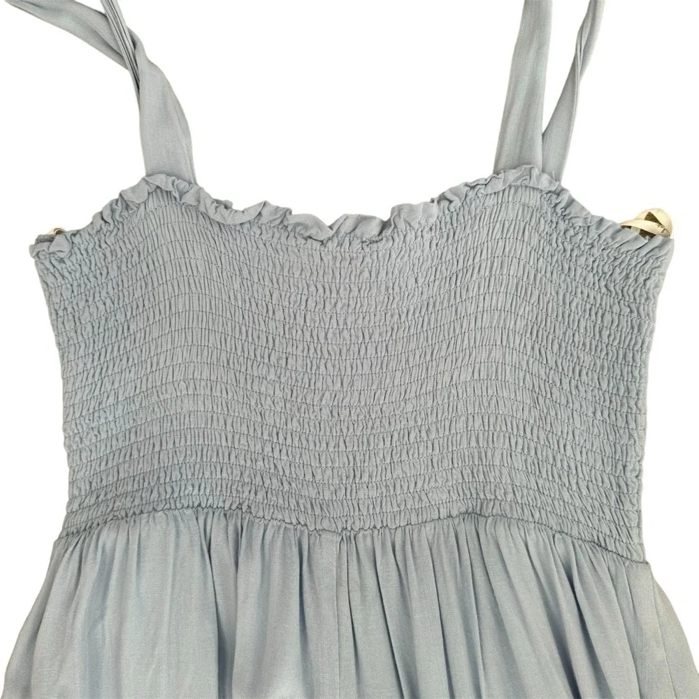 Lulus Smocked Midi Dress size Medium Light Blue Tie Shoulder Lined